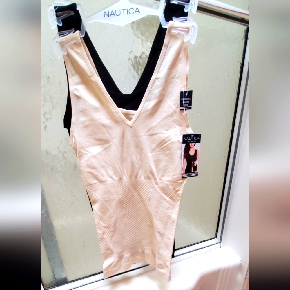 NWT Nautica Intimates 2PK Seamless Shaping Camis; Cream/Black. M Sz $35